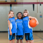 kids play basketball